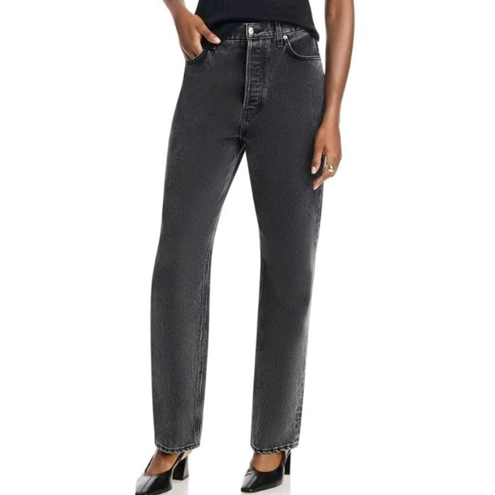 Veronica Beard Daniela High-Rise Straight Leg Jeans in Stoned Wash Onyx Size 29